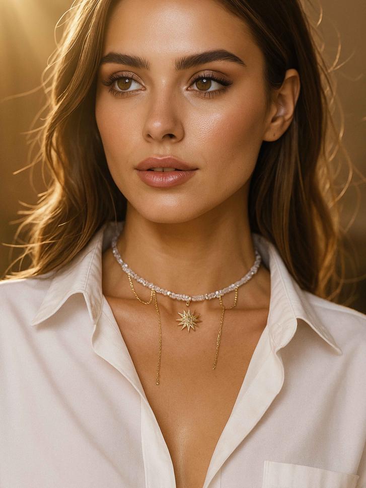 Кольє LeBijou з білого кришталю з сонцем (5454)