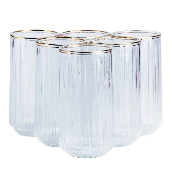 Набір склянок Lirmartur високих фігурних 6 шт. по 380 мл з декором Прозорий/Золотий