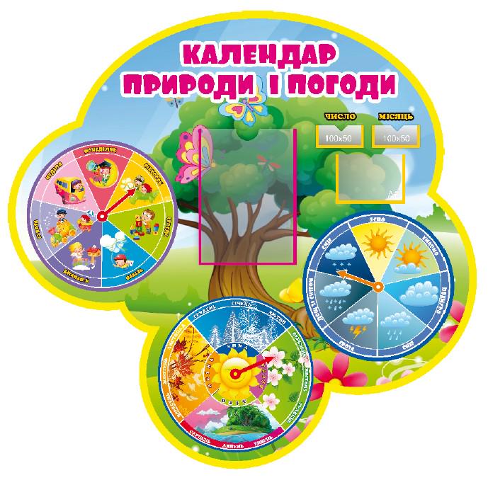 Стенд для учебных заведений "Календар природи та погоди" из ПВХ 1000х975 мм (KP0002)