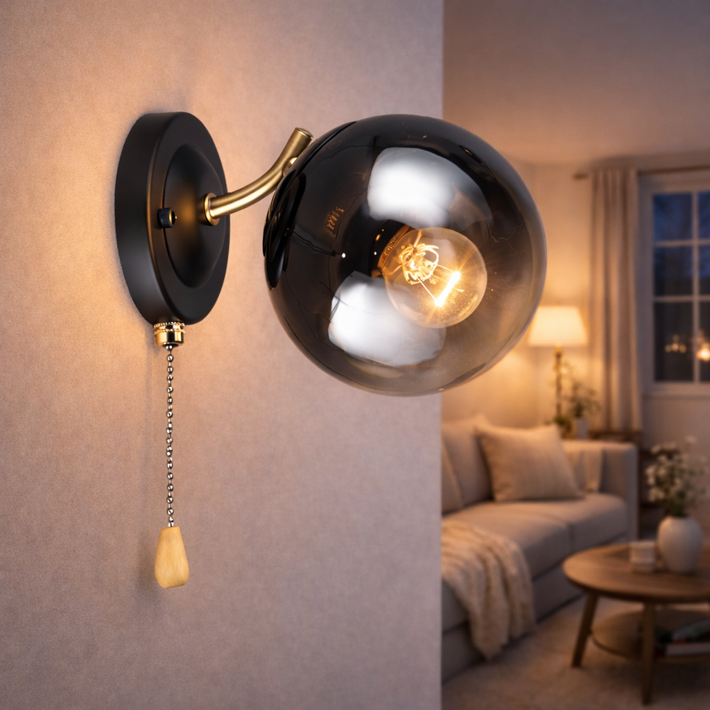 Бра Valeso зі сферичним плафоном під одну лампу Е27 Чорний/Бронзовий (K2317/1W)