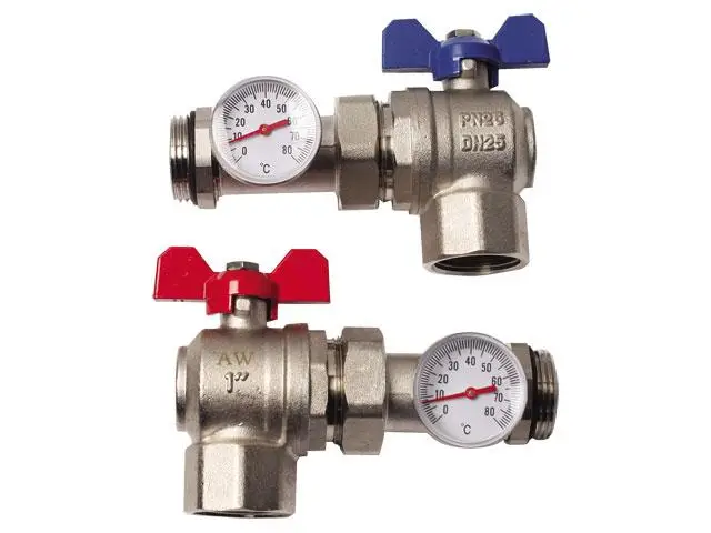 Краны с термометром Aqua-World для коллектора угловой 1д 2 шт.