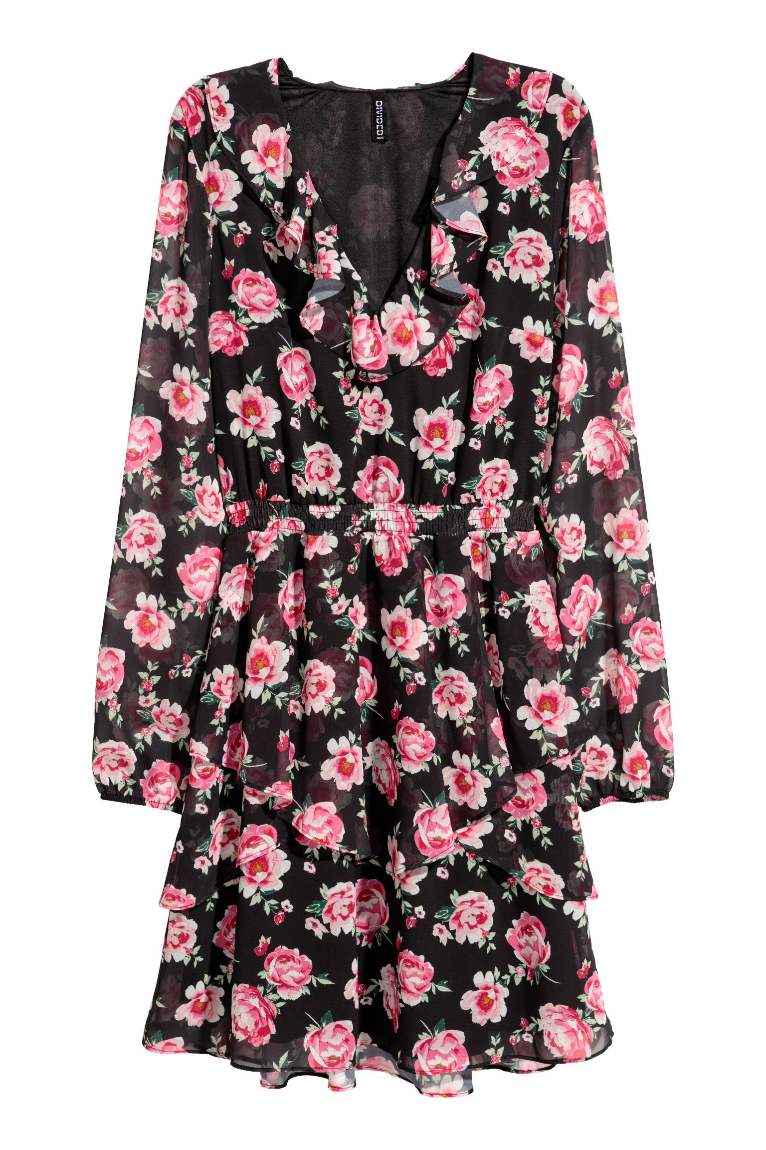 Платье H&M Цветы р. 32 Черный (2001573323)