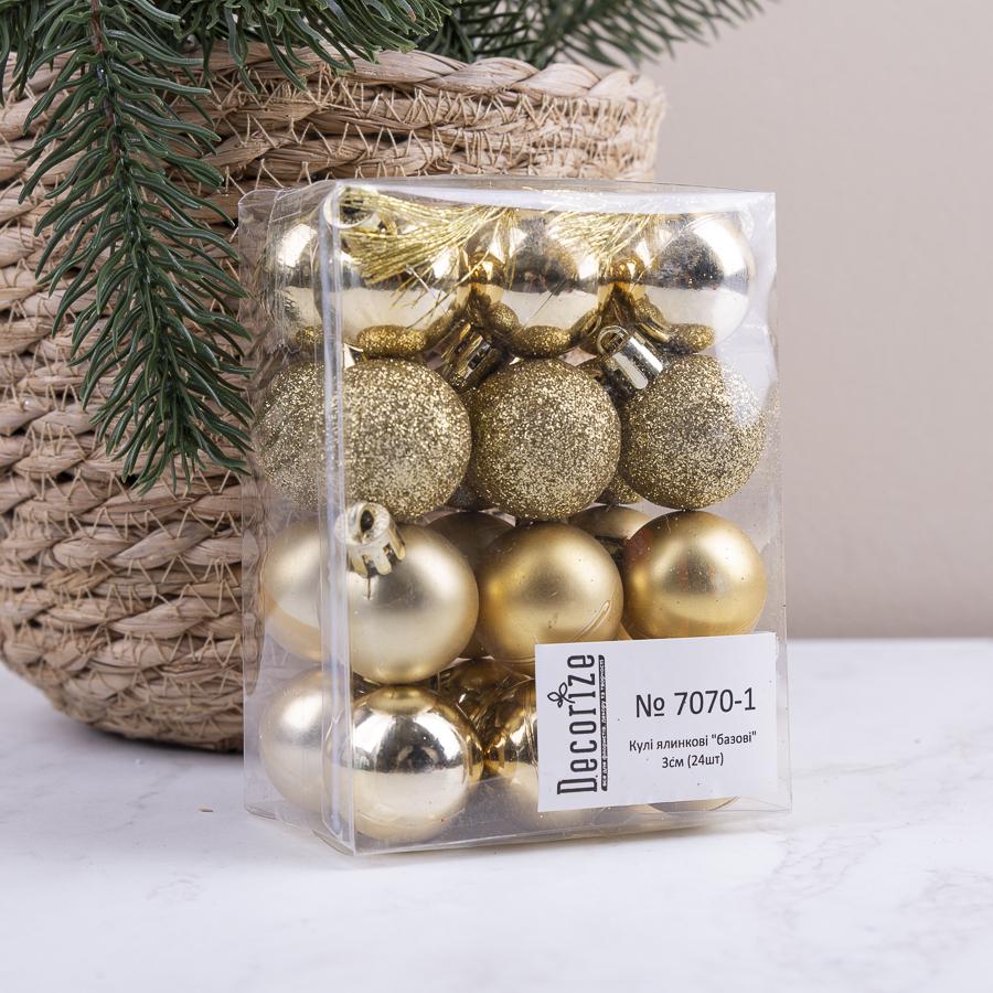 Кулі ялинкові 3 см 24 шт. Світле золото (7070-1) - фото 1