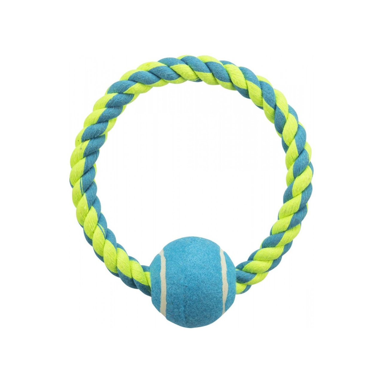 Игрушка для собак Trixie Кольцо плетеное с теннисным мячом 6х18 см Желто-голубой (4011905032665)