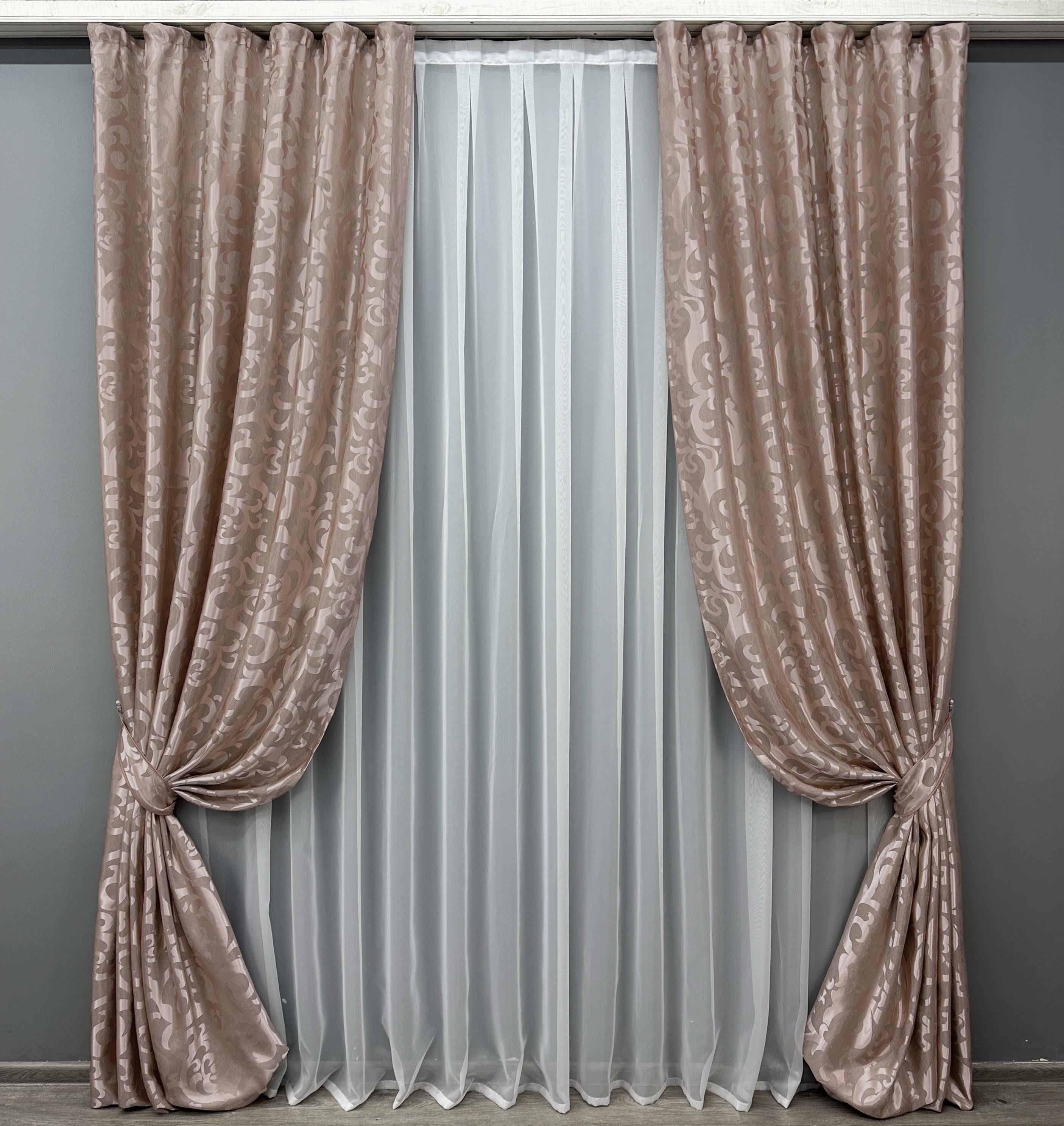 Комплект штор VR-Textil Вензель №090ш жаккард 100х290 см 2 шт. Пудровый (31-629)