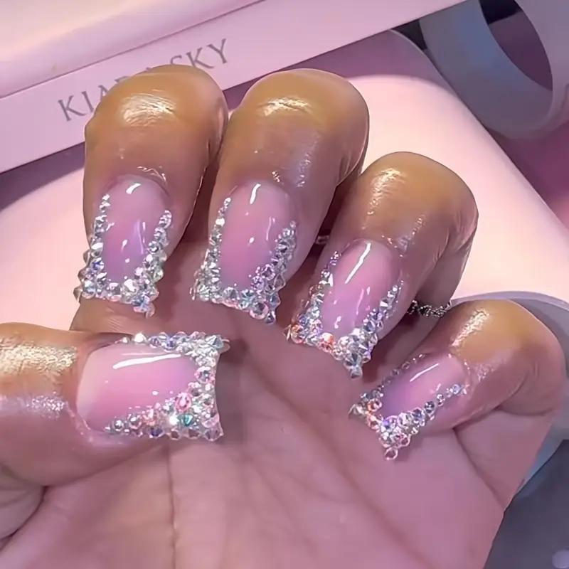 Накладные ногти Nail Art с объемными стразами квадрат средней с клеевыми пластинами 24 шт. Розовый (2789190710) - фото 2 Накладные ногти Nail Art с объемными стразами квадрат средней с клеевыми пластинами 24 шт. Розовый (2789190710) - фото 2