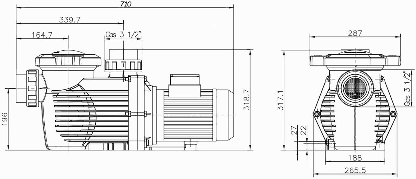 Насос для бассейна Kripsol KPR 300 T1 IE3 36 м3/час 2,8 кВт 380 В (10070) - фото 2