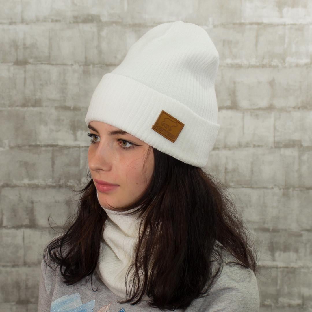 Женская вязаная шапка Кahta Fashion Hat с Buff снуд р. 50-60 Белый (OC-013)