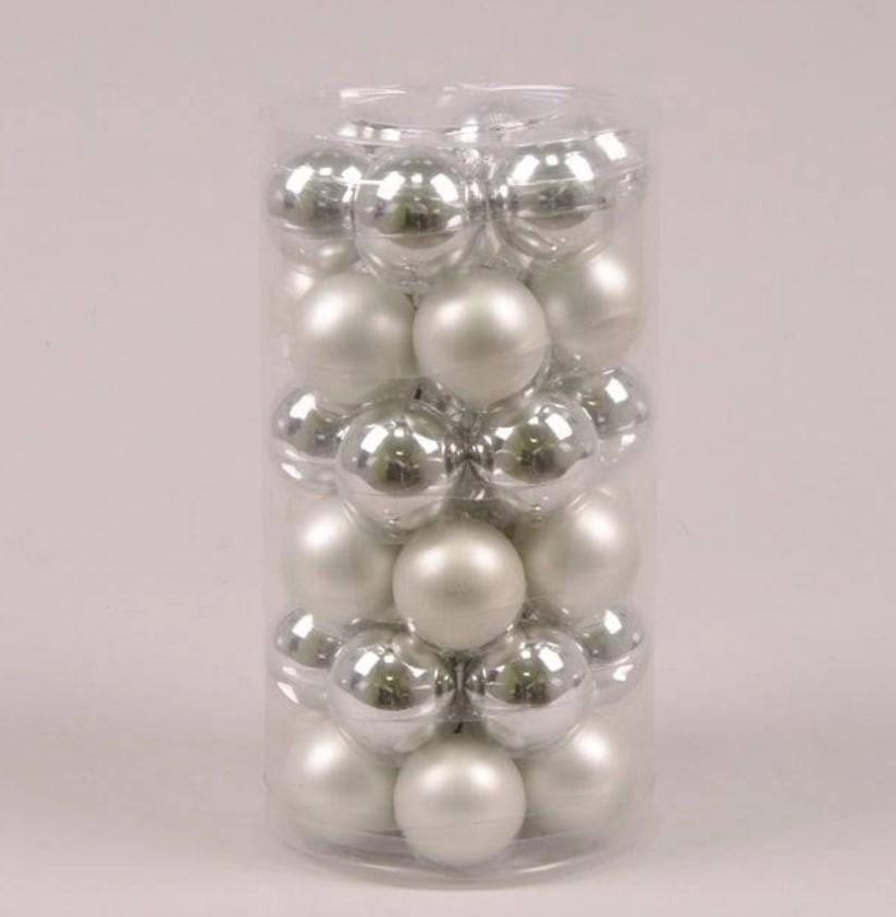 Шарики стеклянные 3,8 см 36 шт. Серебряный (44559)