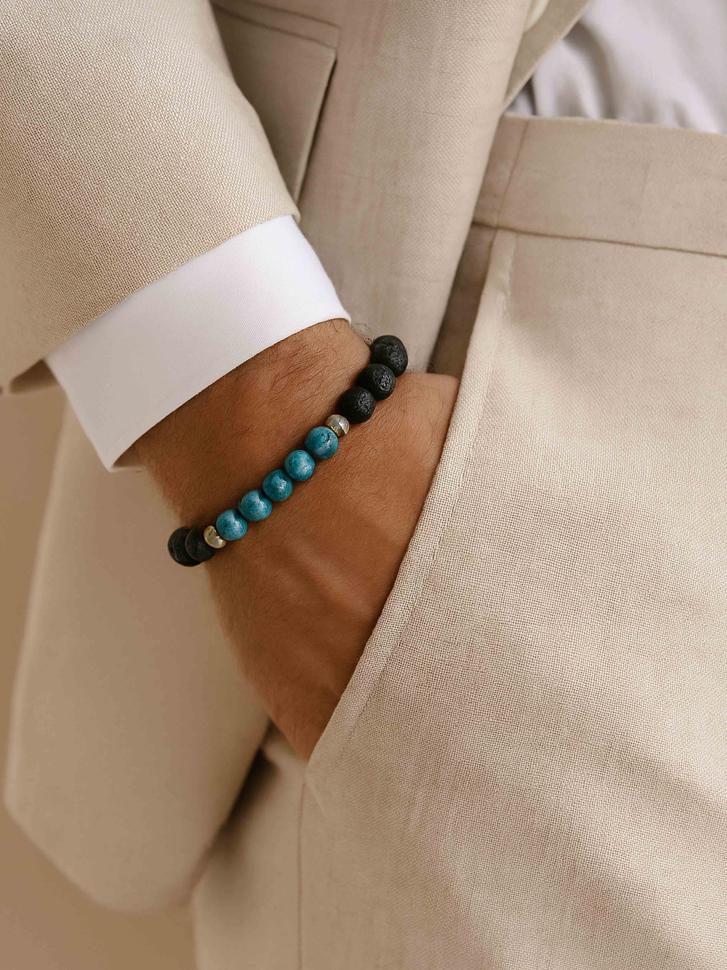 Браслет мужской из натурального камня лава и агат (4500)