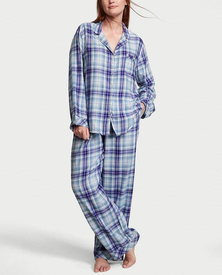 Піжама фланель сорочка/штани Victoria's Secret Flannel Long Pajama Set Regular S Блакитний (26931137D)