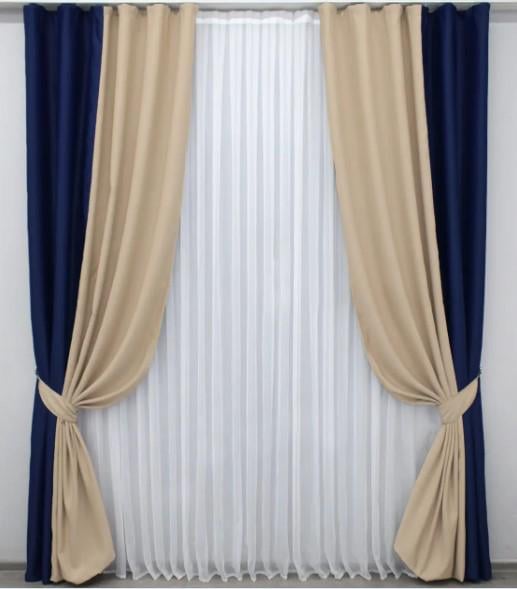 Комплект штор блекаут 1,65х2,7 м 2 шт. Синій/Бежевий (014дк/831-827ш)