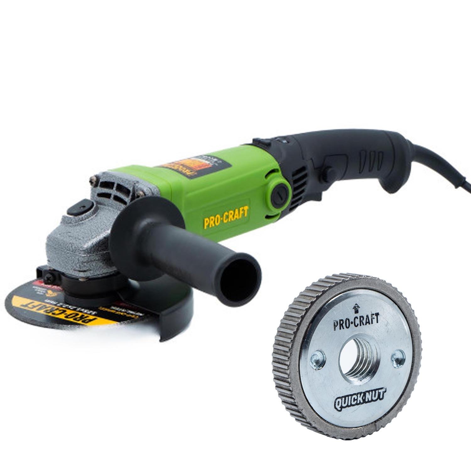 Кутошліфувальна машина Procraft PW1200E 125 мм в комплекті швидкозатискна гайка Procraft M14 (141203)