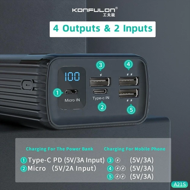 Акумулятор зовнішній Konfulon A21S 40000 mAh 40000 mAh - фото 11