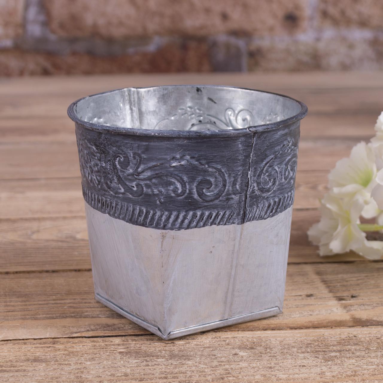 Металлическое кашпо для цветов оцинкованное трапеция (2496)