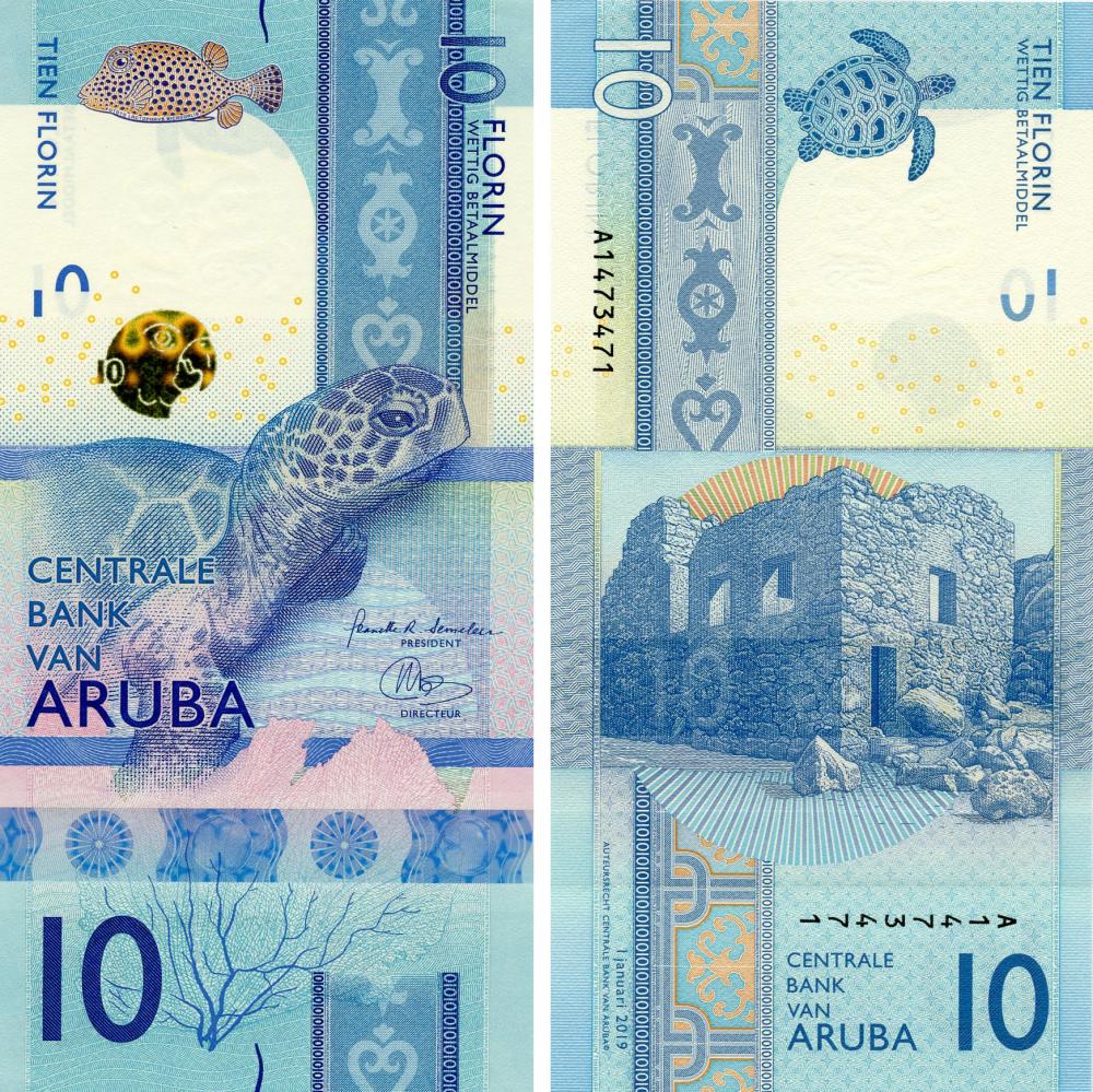 Коллекционная банкнота Аруба 10 флоринов 2019 года UNC Черепаха PW21 (Б17568)