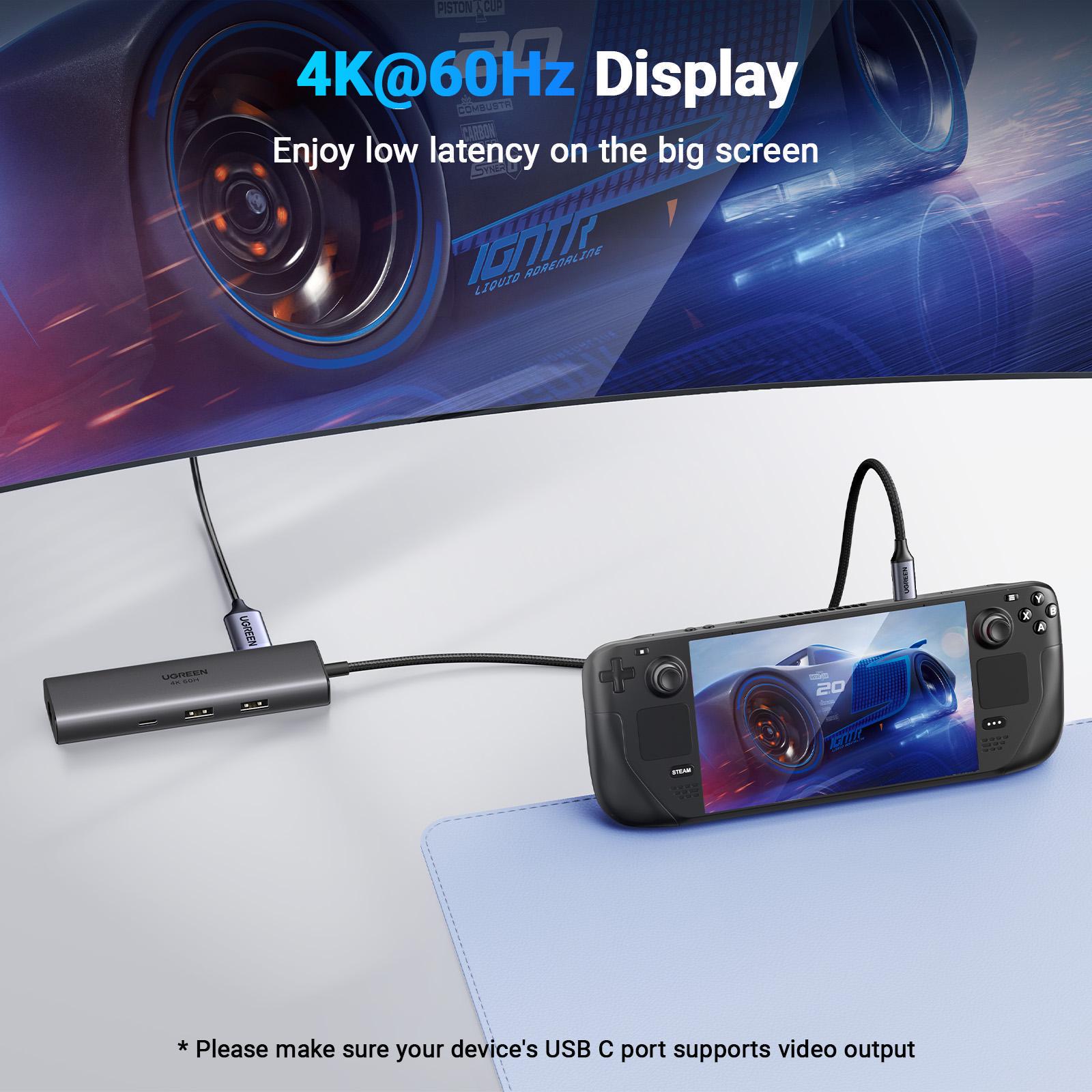 USB-хаб UGREEN 2xUSB-A 3.2 USB-C 3.2 4K 60Hz HDMI Ethernet 1000 Мбит/с PD 100W Серый (45000) - фото 6