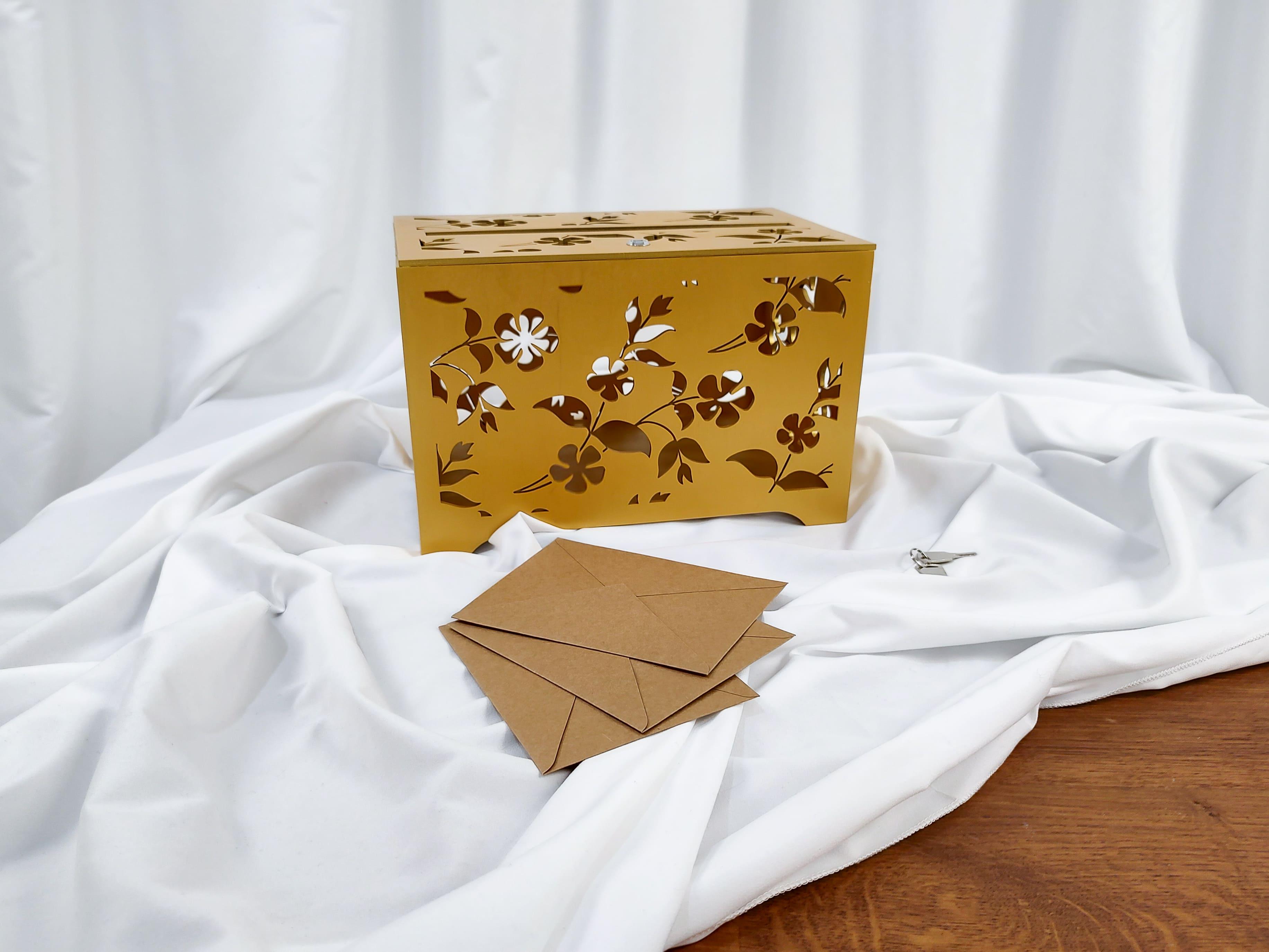Ящик свадебный деревянный Elfy Цветы Золотой (ДС40)