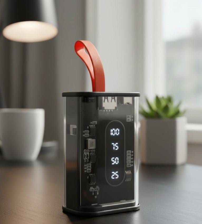 Повербанк з LED-дисплеєм і прозорим дизайном 10000 мАг Чорний (2104618814) - фото 8 Повербанк з LED-дисплеєм і прозорим дизайном 10000 мАг Чорний (2104618814) - фото 8