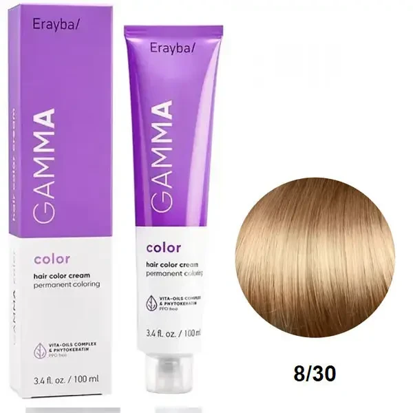 Краска для волос перманентная Erayba Gamma Color Cream 8/30 Светлый золотистый блонд 100 мл