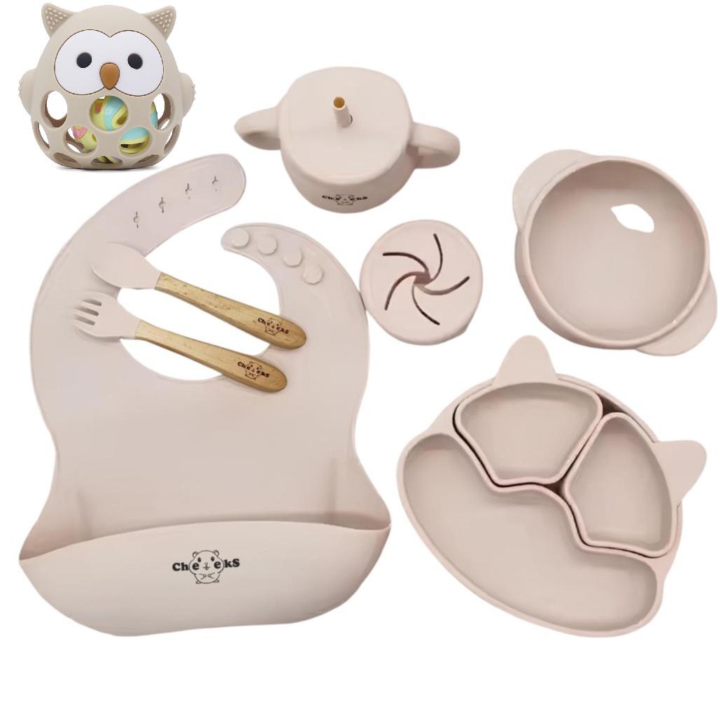 Набір дитячого посуду Cheeks з гризунком прорізувачем-брязкальцем Бежевий (28110864) - фото 1 Набір дитячого посуду Cheeks з гризунком прорізувачем-брязкальцем Бежевий (28110864) - фото 1