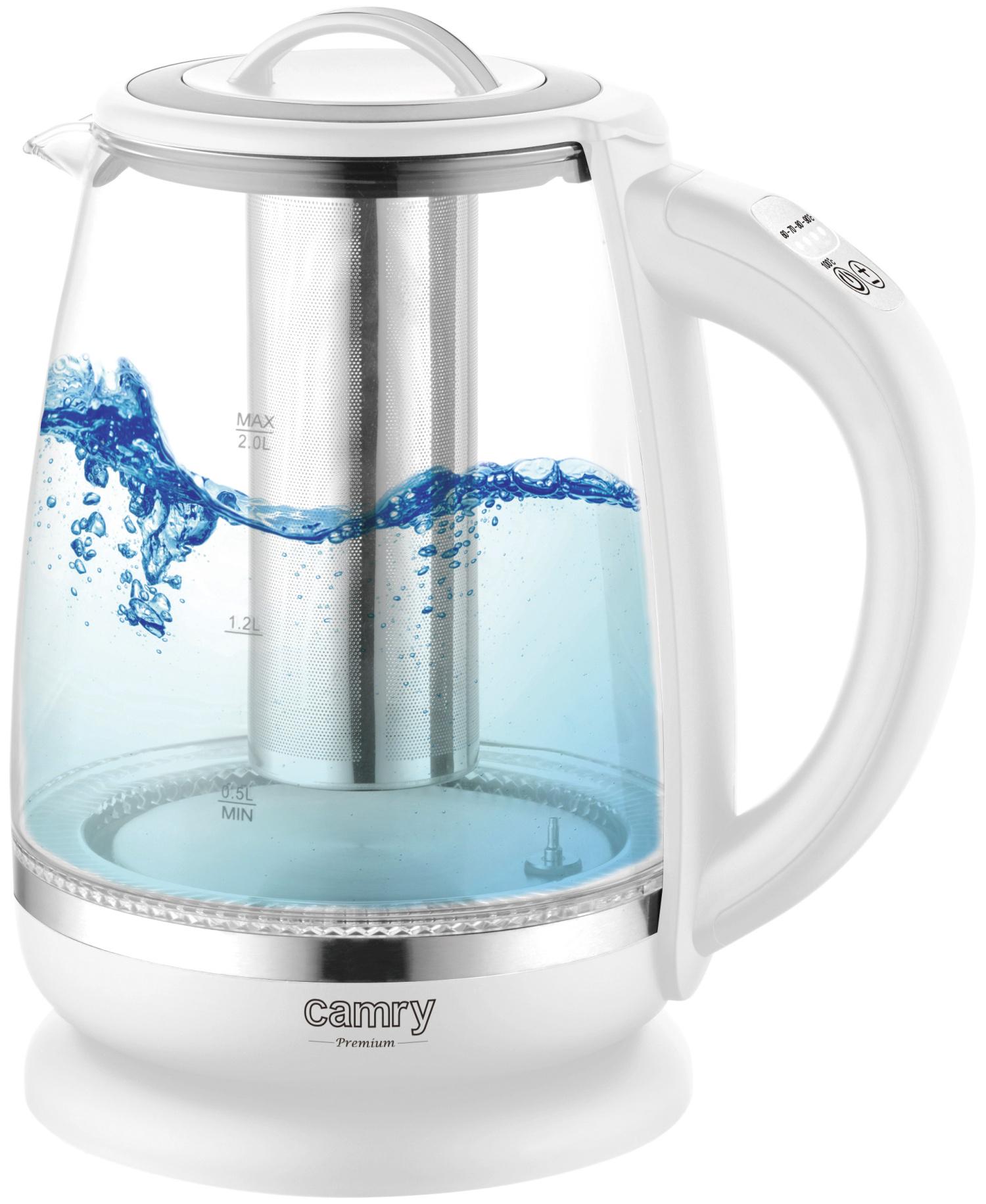 Электрочайник стеклянный Camry CR 1290 с заварником 1850 Вт 2 л White (29425032)