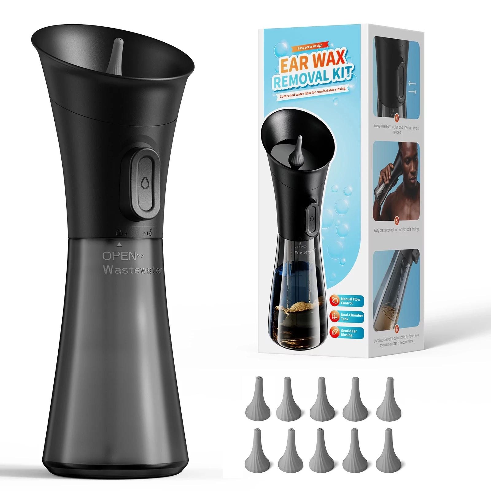 Ирригатор для промывания ушей Ear Wax Removal Kit W12 10 насадок Черный