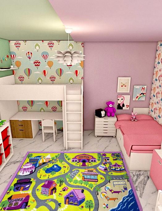 Коврик детский для девочек Город 100x150 см Розовый (24904913) - фото 4