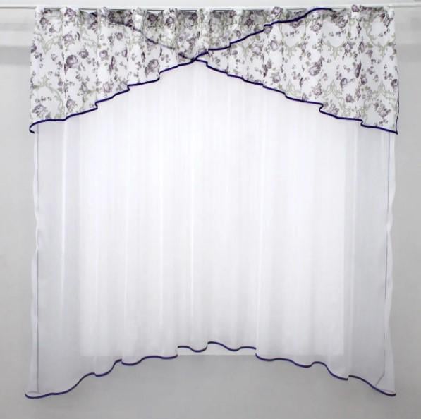 Гардина на кухню с ламбрекеном 270х170 см Фиолетовый/Белый (00к 59-678) Гардина на кухню с ламбрекеном 270х170 см Фиолетовый/Белый (00к 59-678)