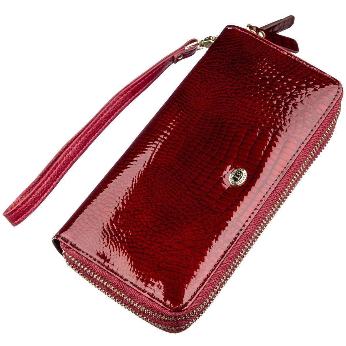 Клатч женский ST Leather 18907 с двумя отделениями из лакированной натуральной кожи с тиснением под крокодила Бордовый (168-136-18907)