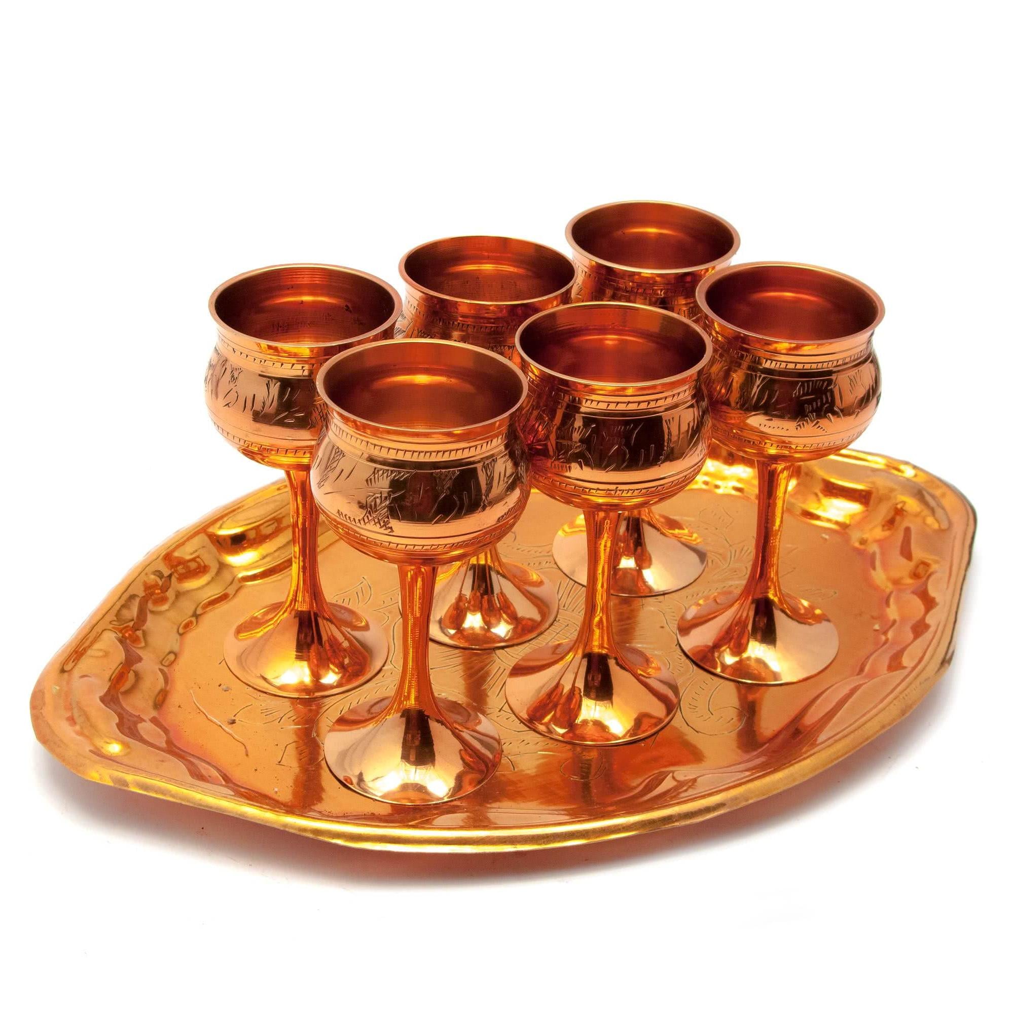 Набор рюмок бронзових h 13 d-5,5 см 80 мл. на подносе 30х20х1 см 6 шт. Медный (29350A)