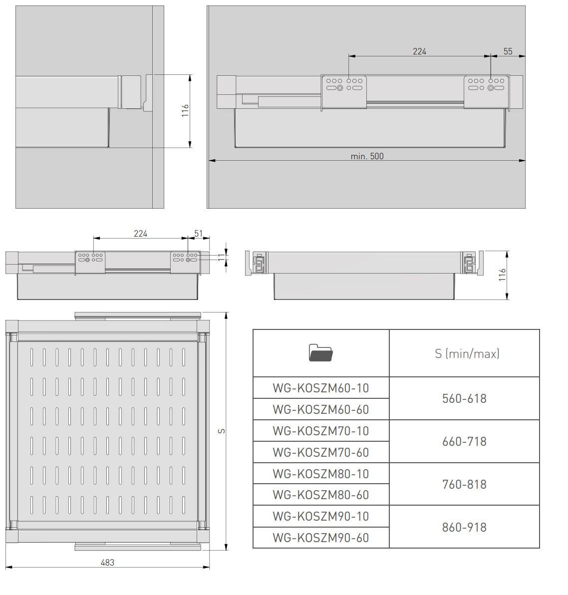 Кошик для білизни металевий GTV Elite з дотягом 700 мм Чорний (WG-KOSZM70-20) - фото 6 Кошик для білизни металевий GTV Elite з дотягом 700 мм Чорний (WG-KOSZM70-20) - фото 6