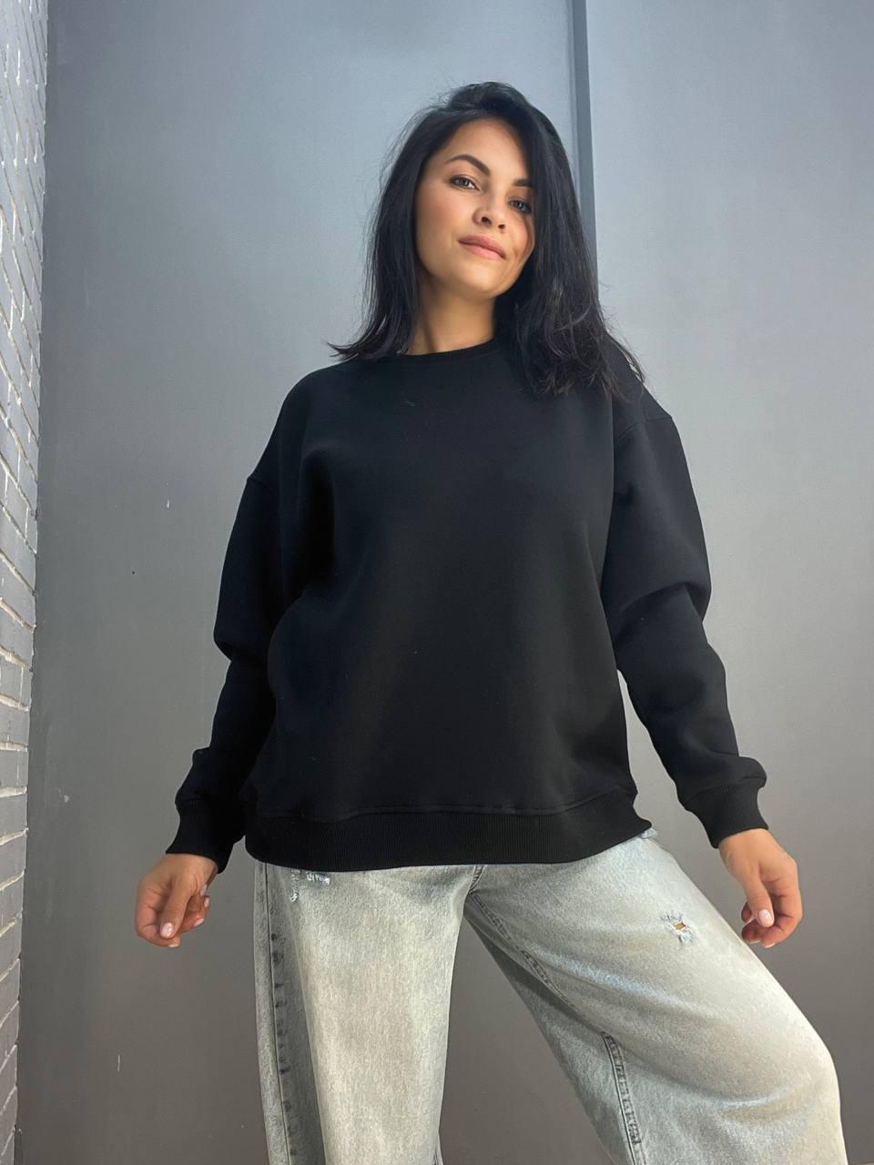 Свитшот женский PEPPER MINT 24-14 базовый простой удлиненный оверсайз S Черный (2863) - фото 5 Свитшот женский PEPPER MINT 24-14 базовый простой удлиненный оверсайз S Черный (2863) - фото 5