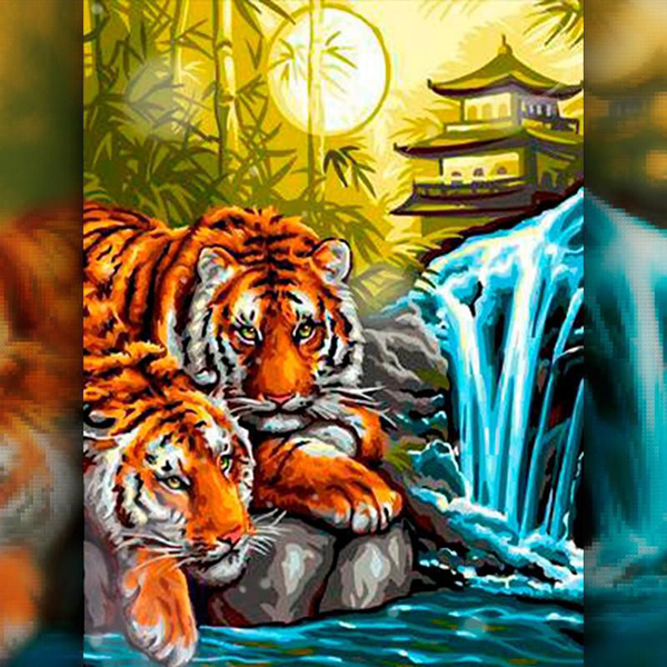 Алмазная вышивка The Wortex Diamonds Тигры у водопада 40x50 см TWD20024L