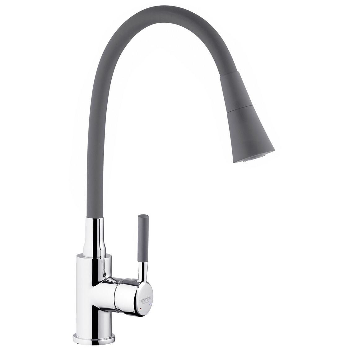 Змішувач для кухні Kroner KRM Kuche-C132GRA CV033127 з гнучким виливом Сірий (228608)