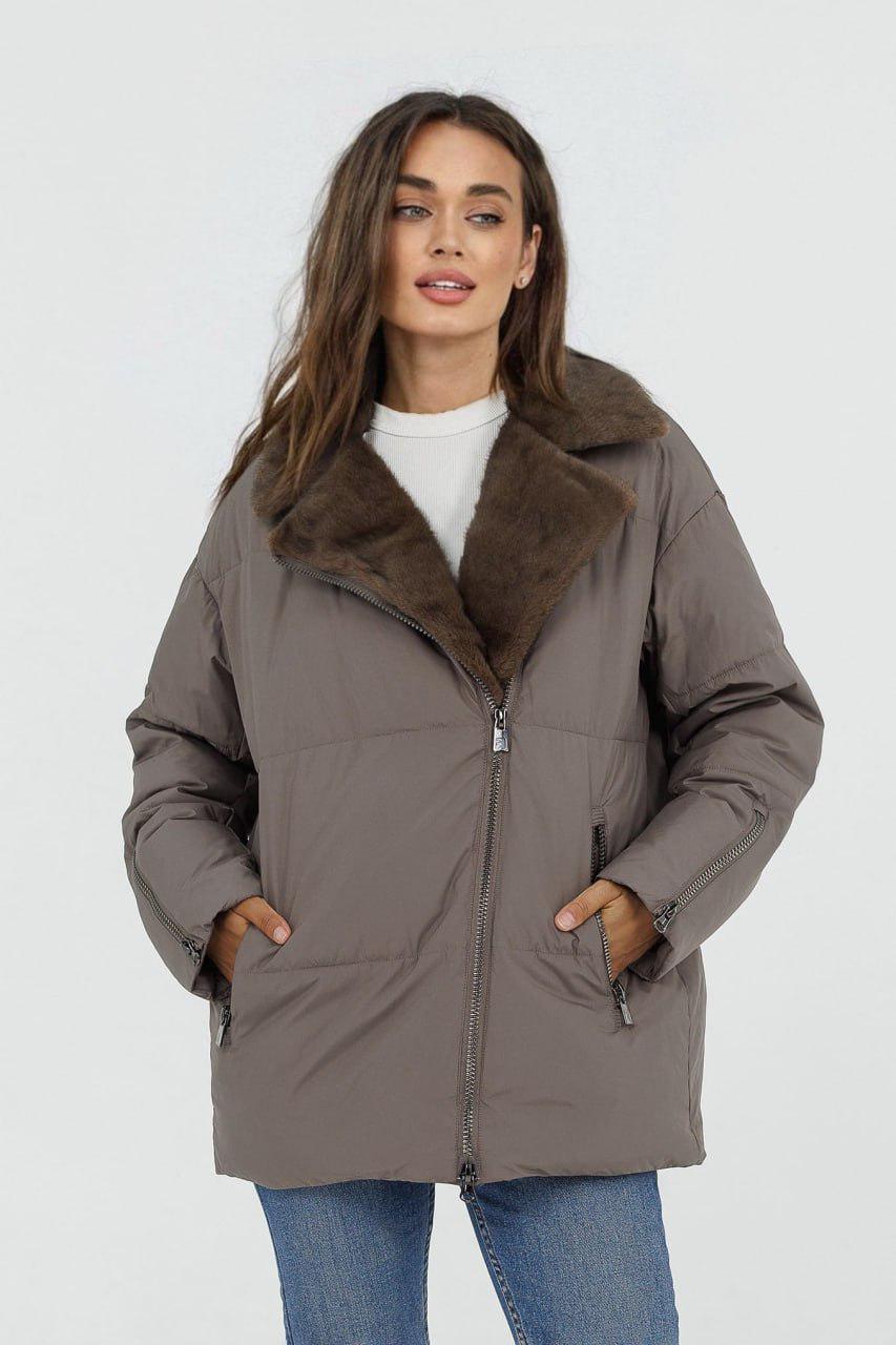 Куртка-косуха Автоледі 30327b з хутром р. 42 Кавовий