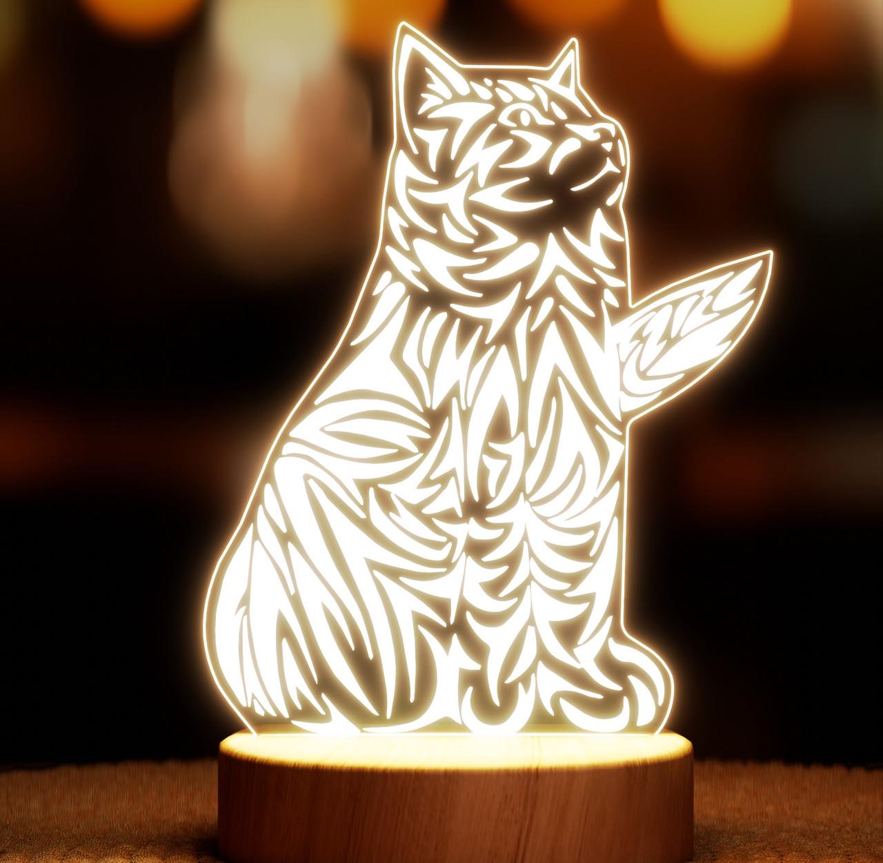 Ночник-светильник Lampic Гордый кот USB дерево/акрил 15х24 см Желтый (32377351)