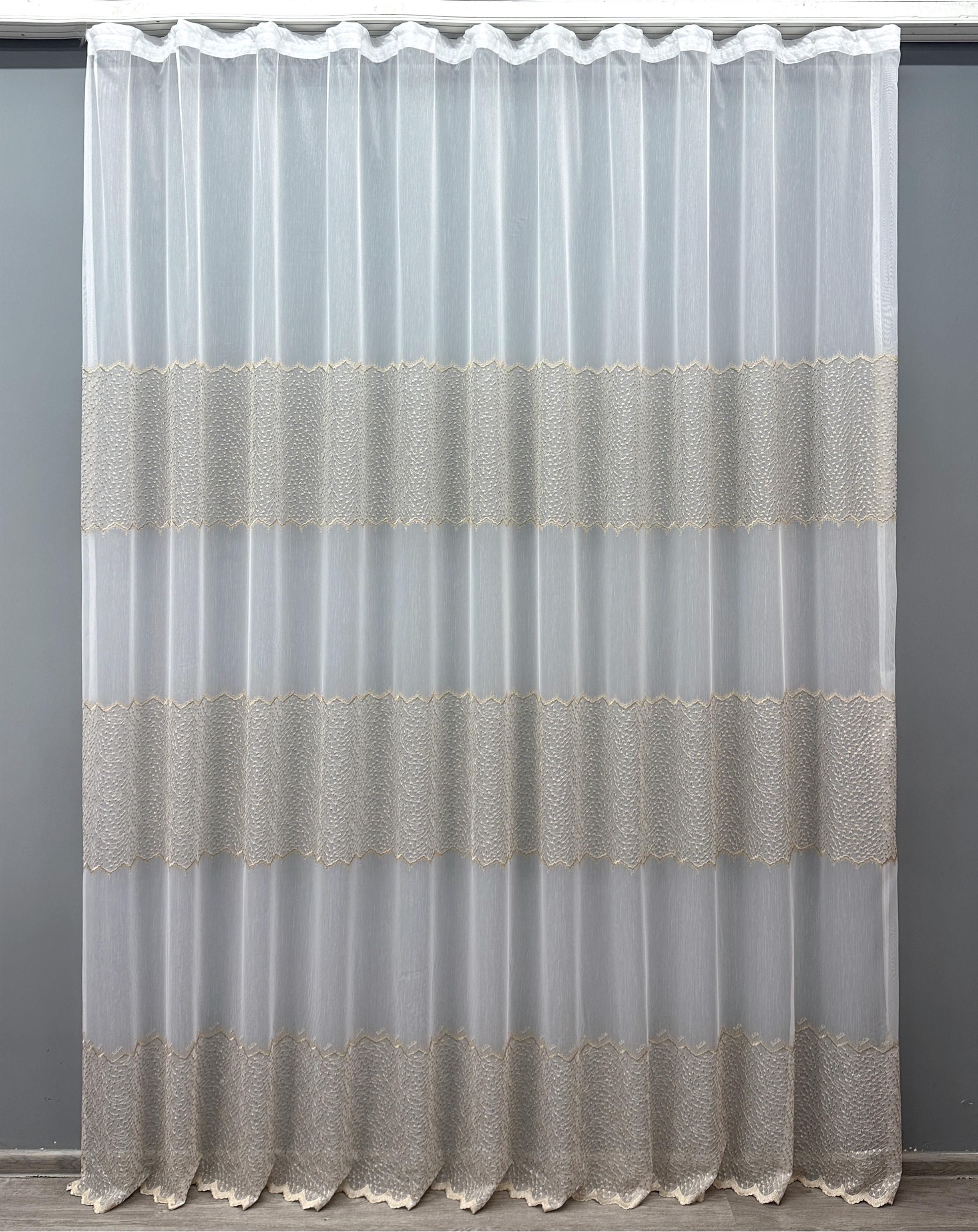 Тюль VR-Textil 1655т Бамбук с вышивкой и люрексом 300х270 см Молочный/Капучино (42-0659)