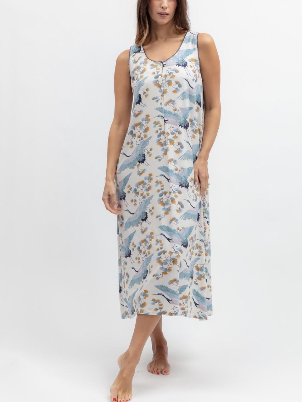 Ночная рубашка NORA ROSE Serene 2417SER 26/6XL Белый с принтом птиц (5051877700918)