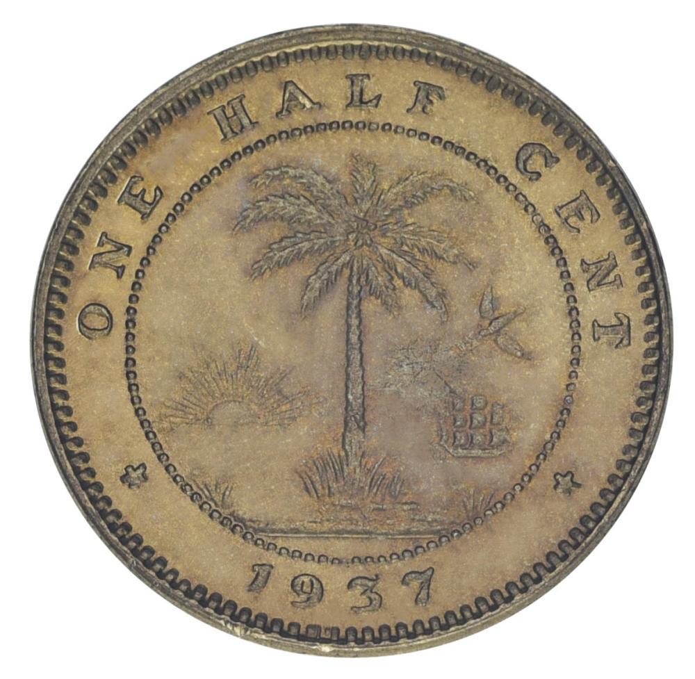 Коллекционная монета Либерия 1/2 цента 1937 VF-AU (М20427)