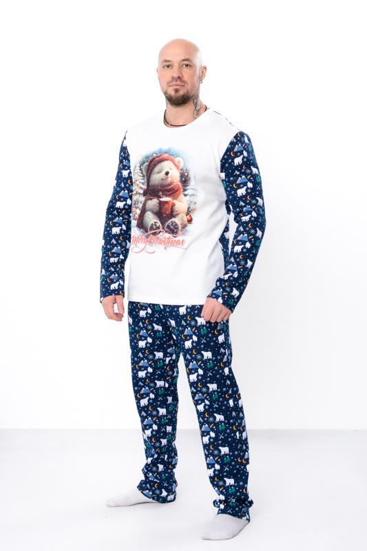 Піжама чоловіча кофта та штани Family look Носи Своє Ведмедик р. 52 Синій (8625-4)