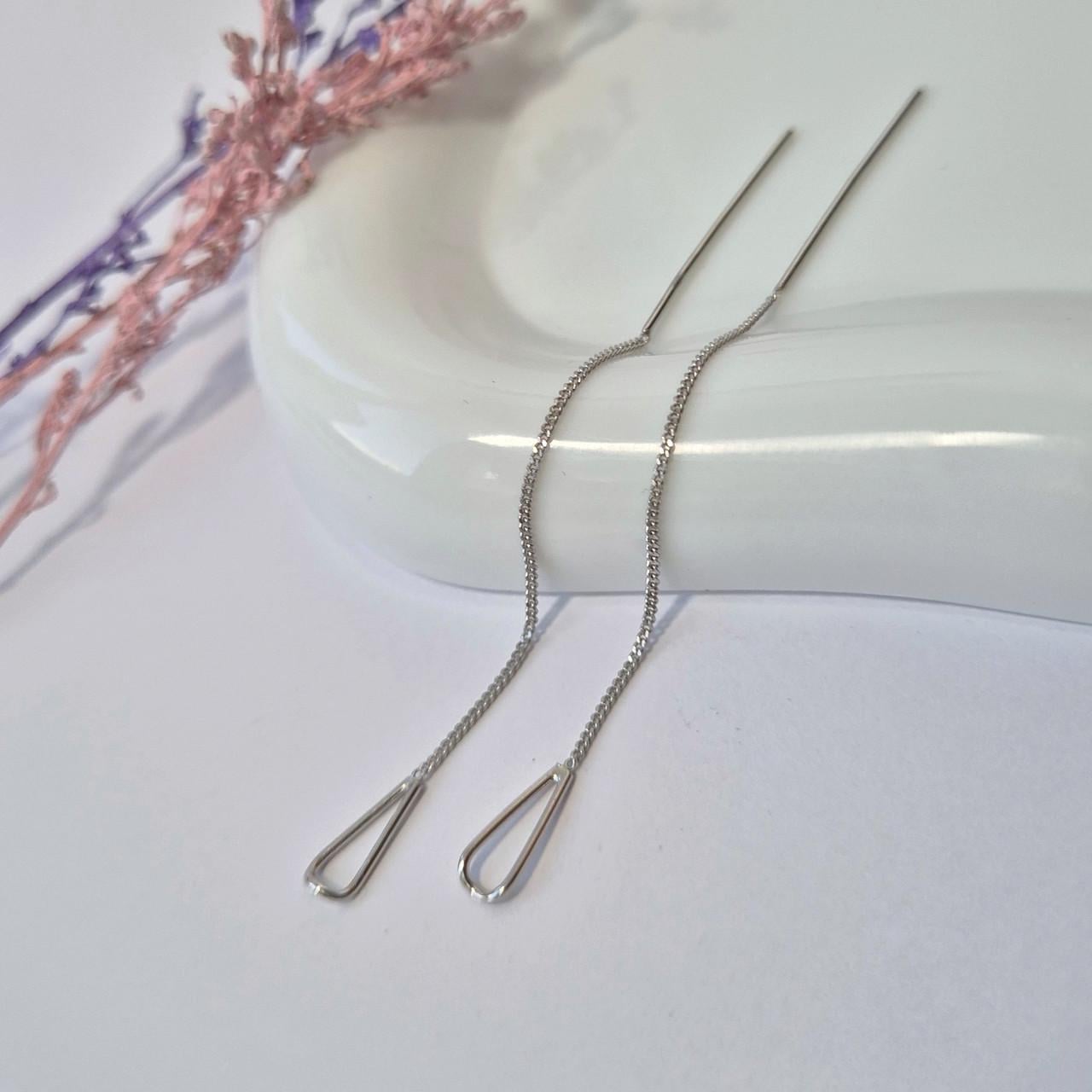 Серьги цепочки протяжки петля серебро 925 пробы родированное 0,89р (вс168р)