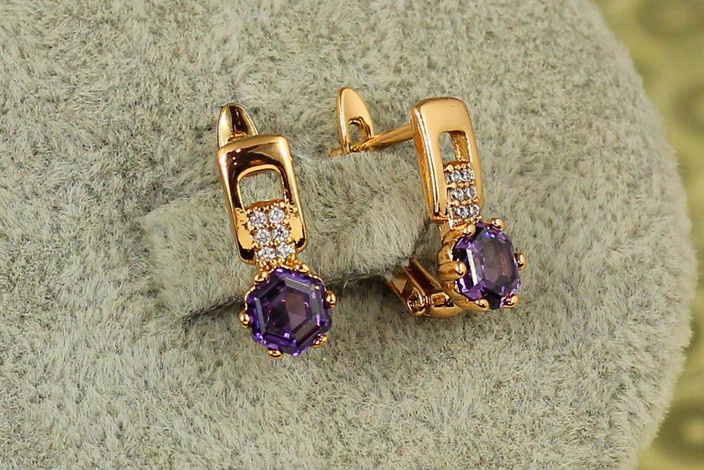 Серьги детские Xuping Jewelry Тутти с фиолетовым камнем 1,4 см Золотистый (2420787380)