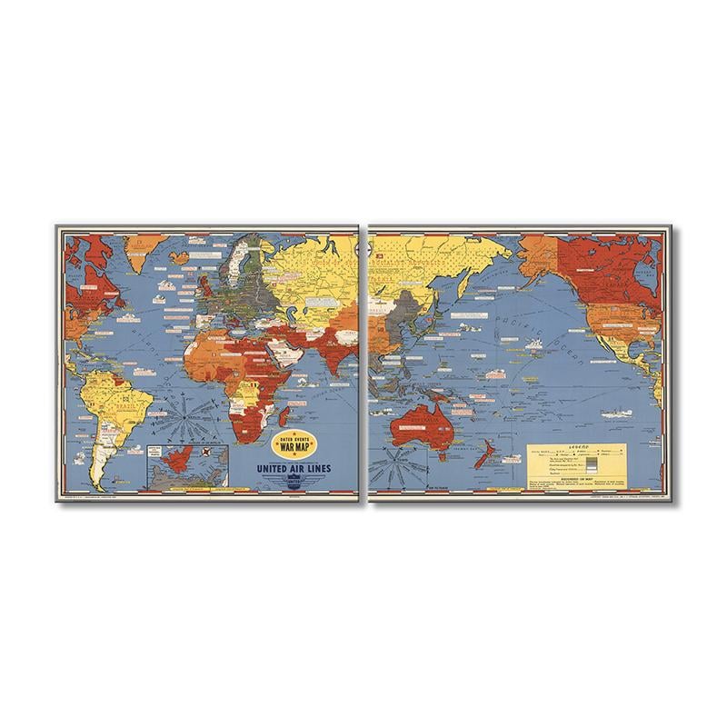 Винтажная карта Датированные события карта войны - панно 2 модуля 30х80 см