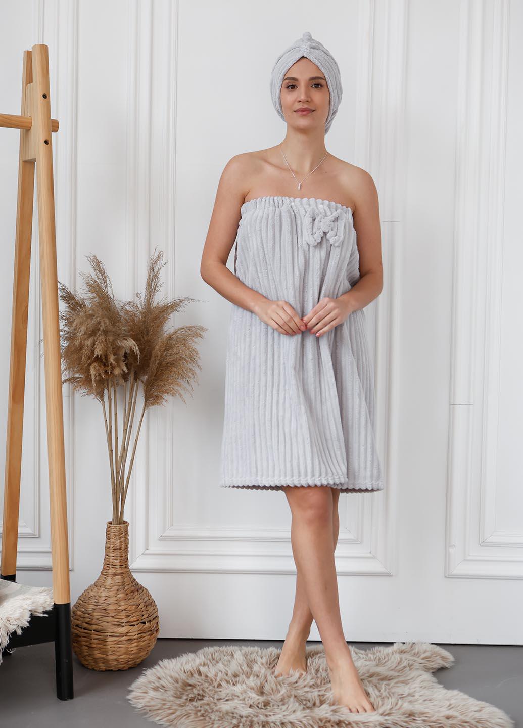 Полотенце-халат женское и шапочка микрофибра 140х80 см