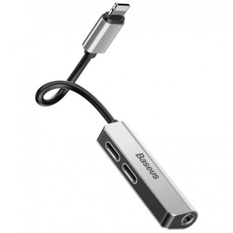Перехідник BASEUS 3-n1 Lightning to Dual Lightning Female 3,5 мм Silver/Black (CALL52-S1) - фото 3