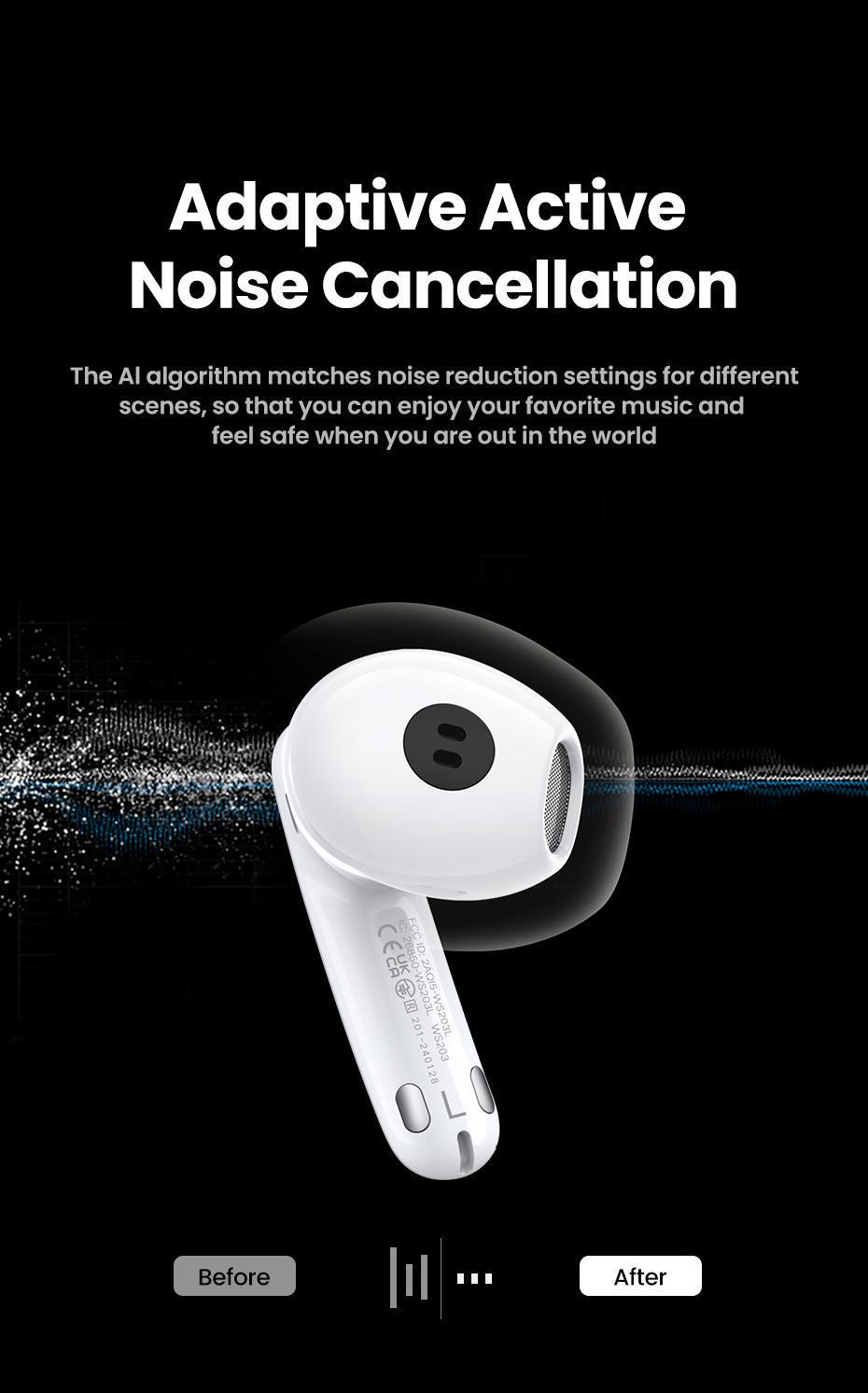 Навушники бездротові UGREEN TWS ANC Hi-Res Audio LDAC 6 мікрофонів ENC Bluetooth 5.3 до 30 год Білий (35873) - фото 6 Навушники бездротові UGREEN TWS ANC Hi-Res Audio LDAC 6 мікрофонів ENC Bluetooth 5.3 до 30 год Білий (35873) - фото 6