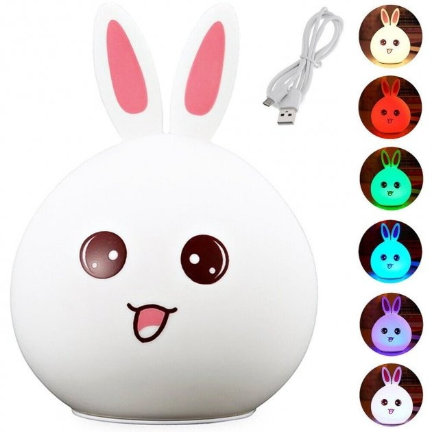 Светильник ночник LED силиконовый Кролик Rabbit-Lamp на аккумуляторе RGB USB DC 0,5V с таймером - фото 3