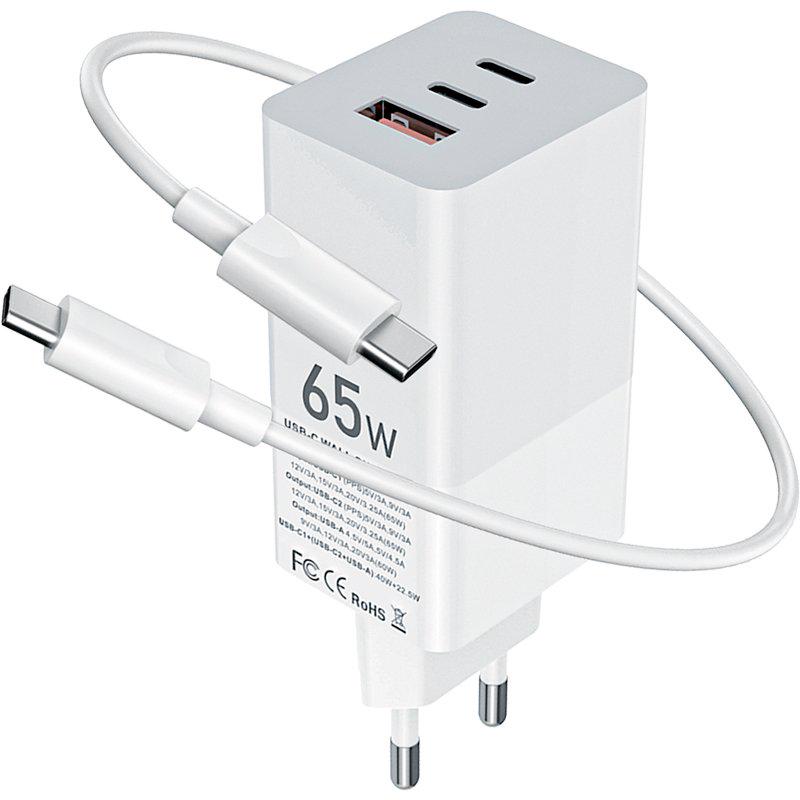 Зарядний пристрій Gelius Nimble GaN 65W GP-HC051 з кабелем Type-C/Type-C White (58010)