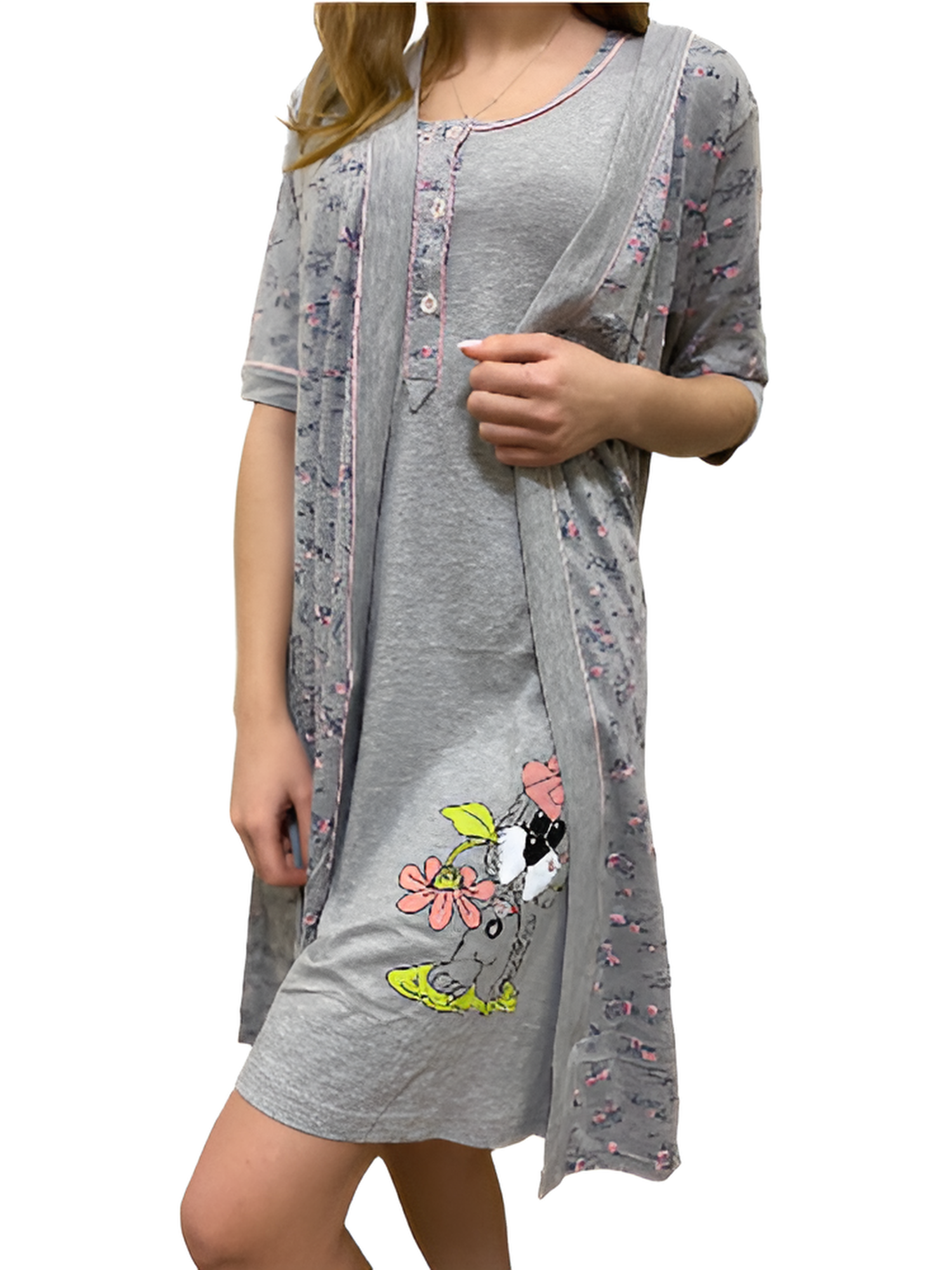 Рубашка ночная и халат XL Серый (13291050)